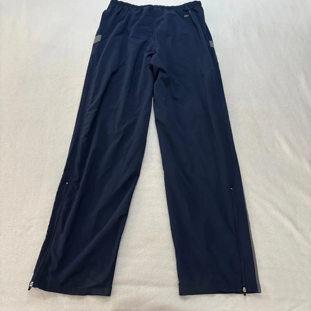 Nike Dri-FIT Mens Track Pants Navy Blue Grey Stripe Zipper Pockets Large